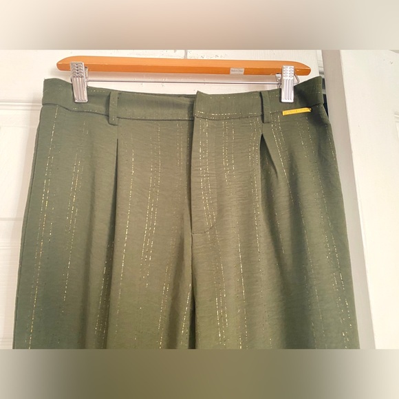 ADRIENNE VITTADINI Green Gold Lines Wide Leg Pants - Picture 4 of 8